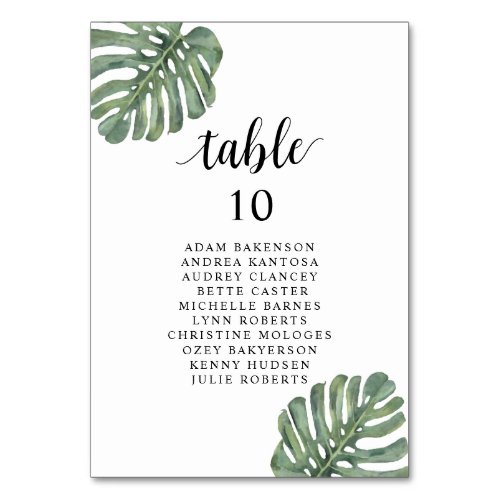 Wedding Dinner  Monstera Guests Seating Chart Table Number