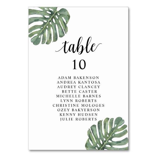 Wedding Dinner,  Monstera Guests Seating Chart Table Number (Front)