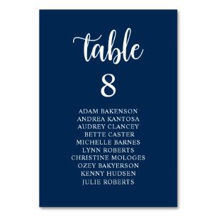 Wedding Dinner, Navy Blue Guests Seating Chart Tab Table Number