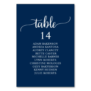 Wedding Dinner, Navy Blue Guests Seating Chart Tab Table Number