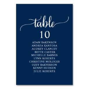 Wedding Dinner, Navy Blue Guests Seating Chart Table Number