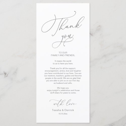 Wedding Dinner Place Setting Thank You Card