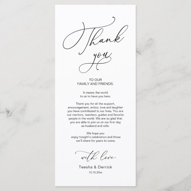 Wedding Dinner Place Setting Thank You Card (Front)
