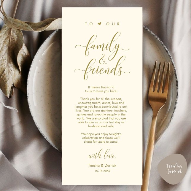 Wedding Dinner Place Setting Thank You Card (Welcome and Thanks, Wedding Dinner Place Setting Thank You Card in Yellow Gold)