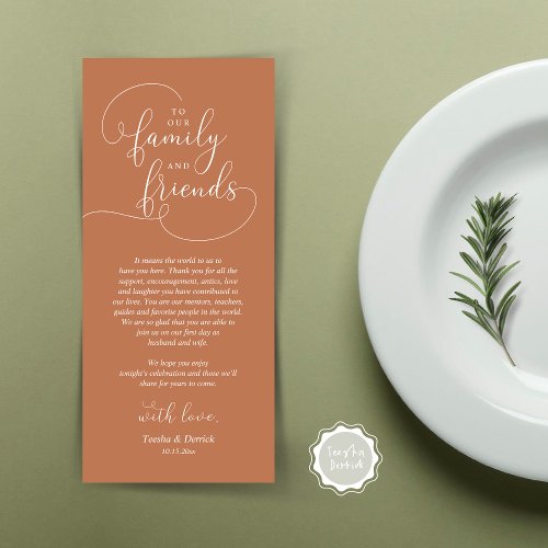 Wedding Dinner Place Setting Thank You Card