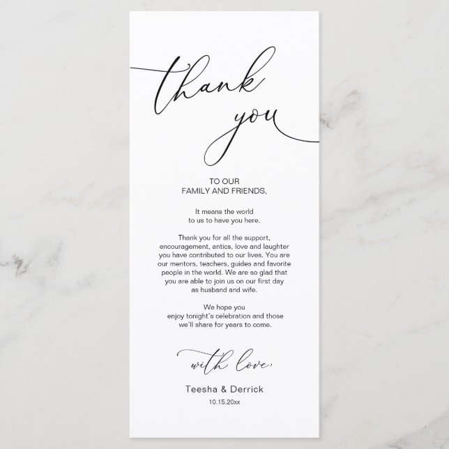 Wedding Dinner Place Setting Thank You Card (Front)