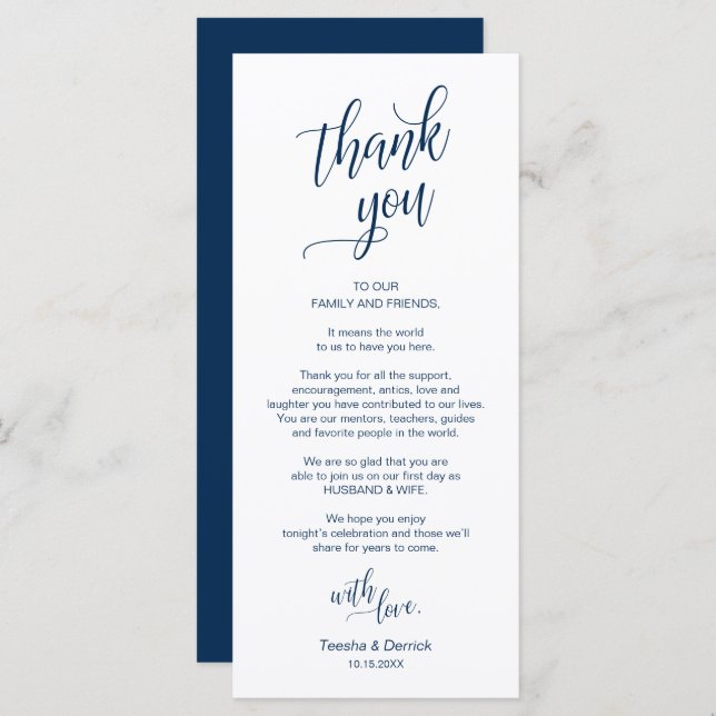Wedding Dinner, Place Setting Thank You Cards (Front/Back)