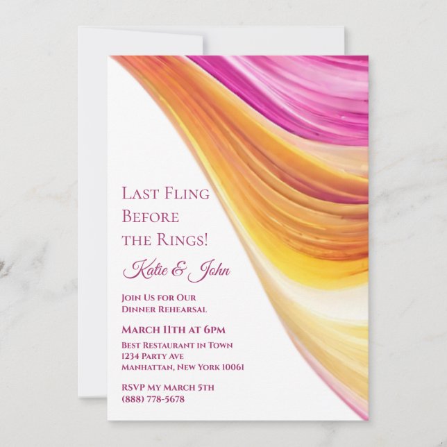 Wedding-Dinner Rehearsal-Modern Pink Orange Yellow Invitation (Front)