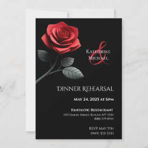 Wedding Dinner Rehearsal-Single Red Rose- Invitation
