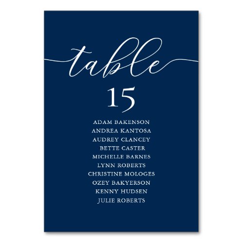 Wedding Dinner Romance Seating Chart Navy Blue T Table Number