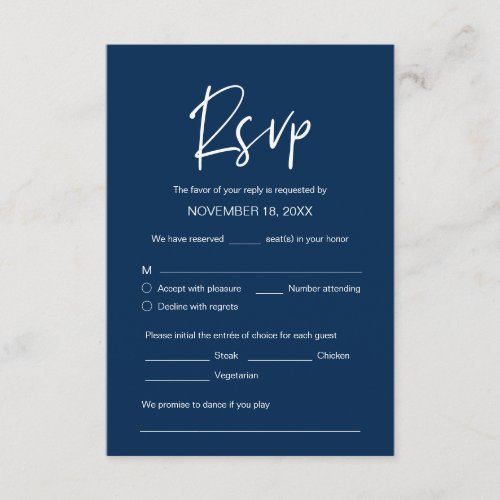 Wedding Dinner RSVP meal option song request  Enclosure Card