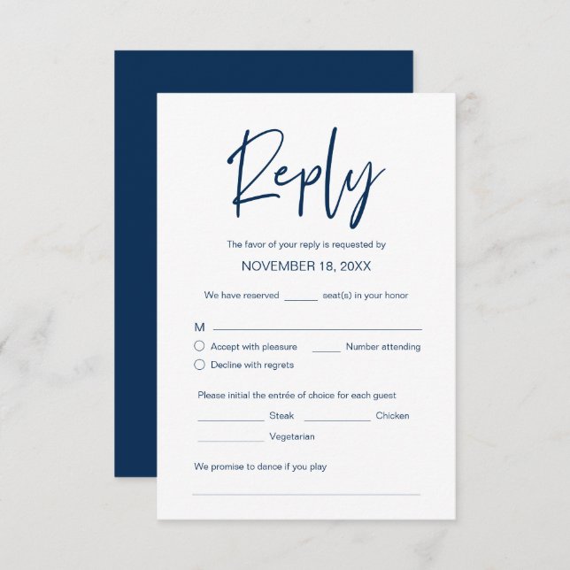 Wedding Dinner RSVP, meal option, song request Enclosure Card (Front/Back)