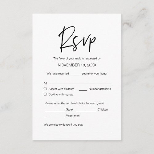 Wedding Dinner RSVP meal option song request Enclosure Card