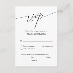 Wedding Dinner RSVP, meal options Enclosure Card