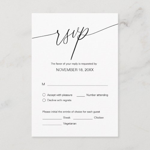 Wedding Dinner RSVP meal options  Enclosure Card