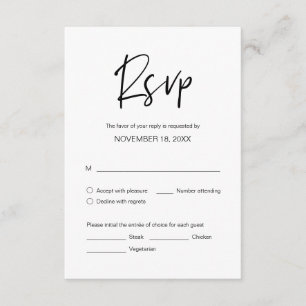 Wedding Dinner RSVP, meal options Enclosure Card