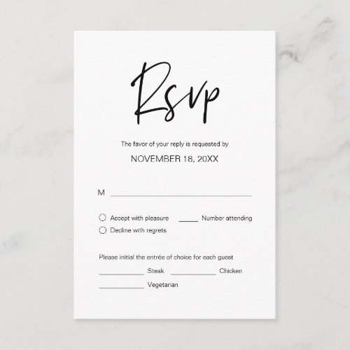 Wedding Dinner RSVP meal options Enclosure Card