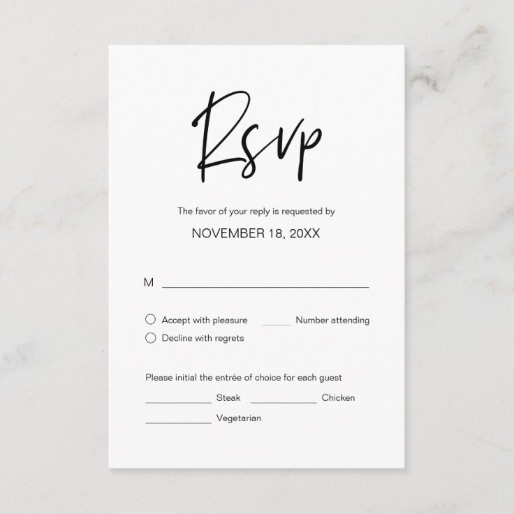 Wedding Dinner RSVP, meal options Enclosure Card Zazzle