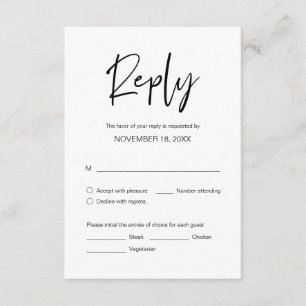 Wedding Dinner RSVP, meal options Enclosure Card