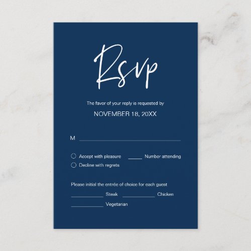 Wedding Dinner RSVP meal options Navy Blue font  Enclosure Card