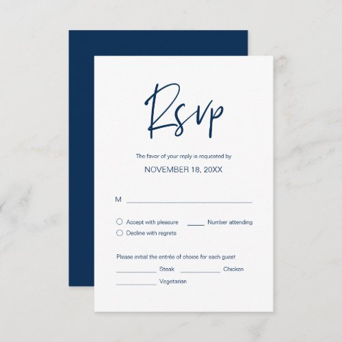 Wedding Dinner RSVP meal options Navy Blue font Enclosure Card