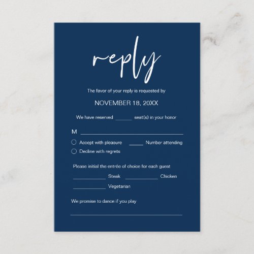 Wedding Dinner RSVP meal options song request En Enclosure Card