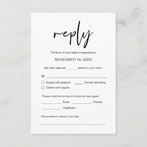 Wedding Dinner RSVP meal options song request En Enclosure Card