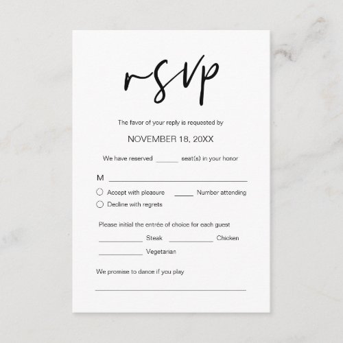 Wedding Dinner RSVP meal options song request Enclosure Card