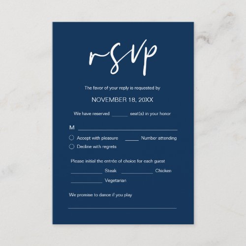 Wedding Dinner RSVP meal options song request Enclosure Card