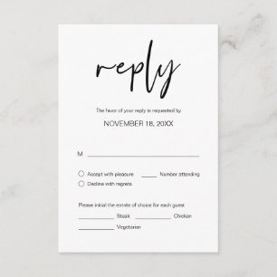 Wedding Dinner RSVP, with meal options Enclosure C Card