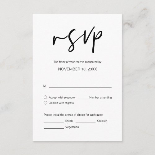 Wedding Dinner RSVP with meal options Enclosure Card