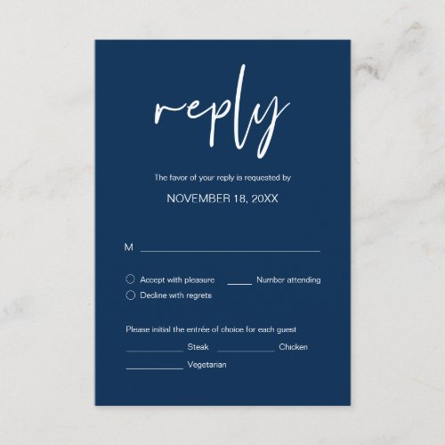 Wedding Dinner RSVP with meal options Navy Blue  Enclosure Card
