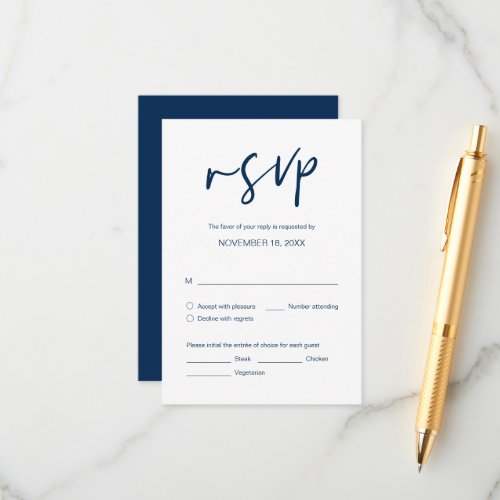 Wedding Dinner RSVP with meal options Navy Blue Enclosure Card