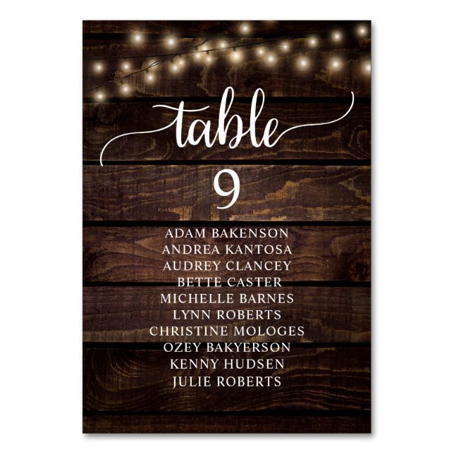 Wedding Dinner, Rustic Guests Seating Chart Table  Number (Front)