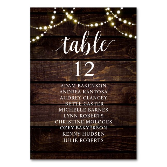 Wedding Dinner, Rustic Guests Seating Chart  Table Number (Front)