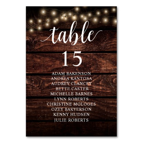 Wedding Dinner Rustic Guests Seating Chart Table Number