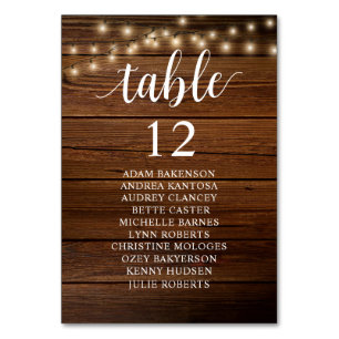 Wedding Dinner, Rustic Guests Seating Chart Table Number