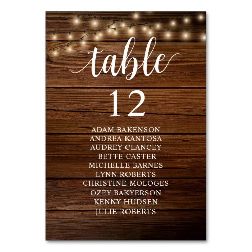 Wedding Dinner Rustic Guests Seating Chart Table Number