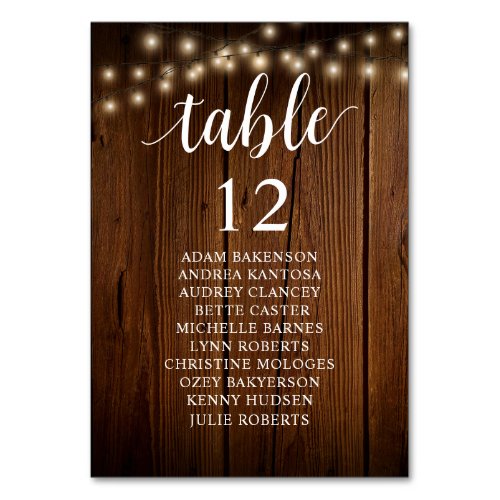 Wedding Dinner Rustic Guests Seating Chart Table Number