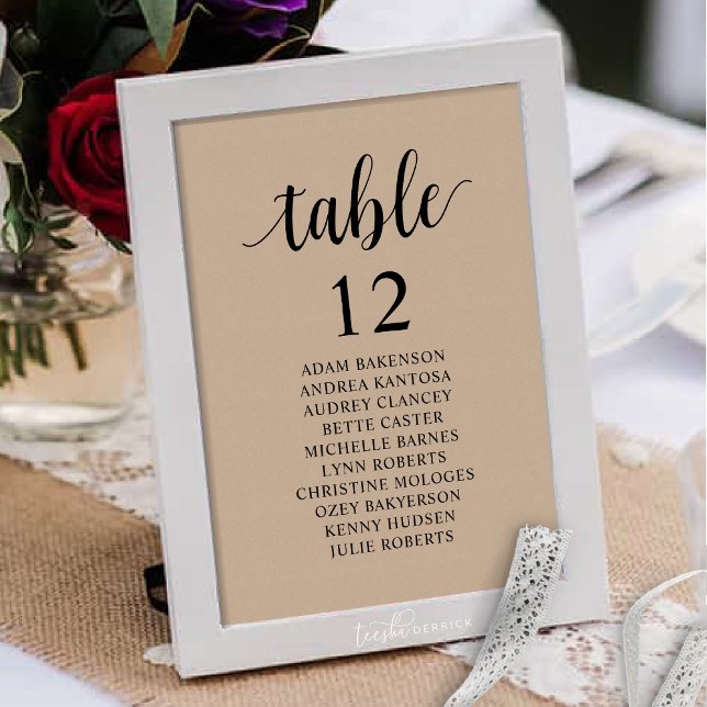Wedding Dinner, Rustic Guests Seating Chart Table Number (Wedding Dinner, Rustic Guests Seating Chart Table Number, Brown Kraft Cottage Themed)