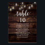 Wedding Dinner, Rustic Guests Seating Chart Table Number<br><div class="desc">Wedding Dinner Guest Seating Table Chart Card,  Modern Rustic Script,  String lights with Mason Jar,  Dark Wood background
Customise the text and / or remove and fill in with your wedding party themed.</div>