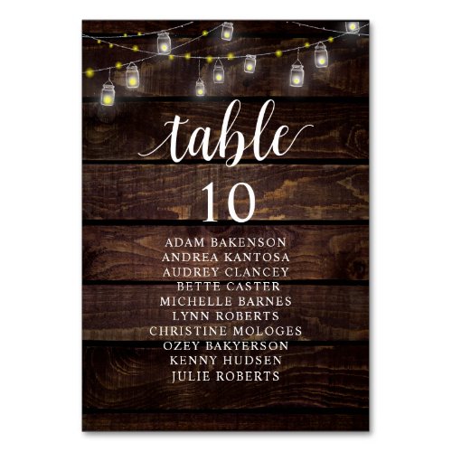 Wedding Dinner Rustic Guests Seating Chart Table Number