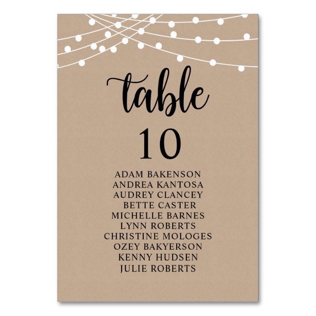 Wedding Dinner, Rustic Guests Seating Chart Table  Number (Front)
