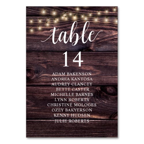 Wedding Dinner Rustic Guests Seating Chart Table Number