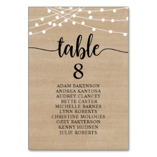 Wedding Dinner, Rustic Guests Seating Chart Table  Table Number