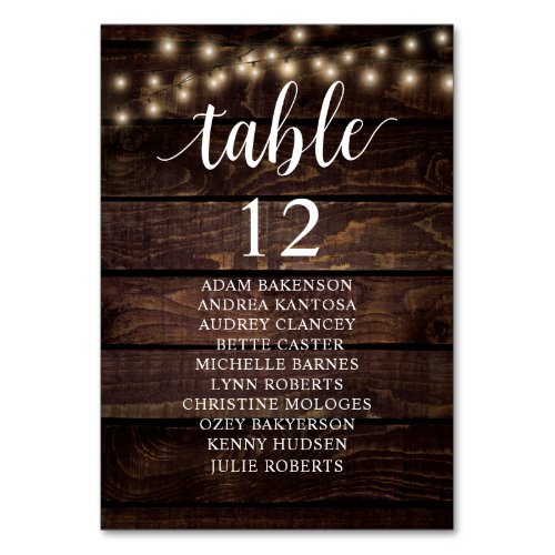 Wedding Dinner Rustic Guests Seating Chart  Table Table Number