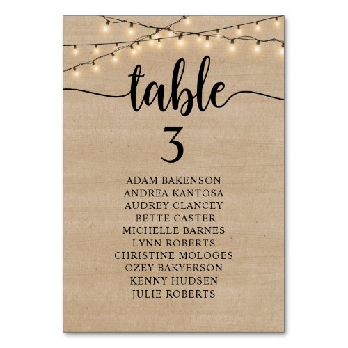Wedding Dinner Rustic Kraft Guests Seating Chart Table Number
