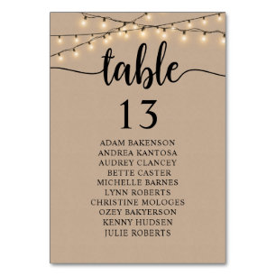 Wedding Dinner, Rustic Kraft, Guests Seating Chart Table Number