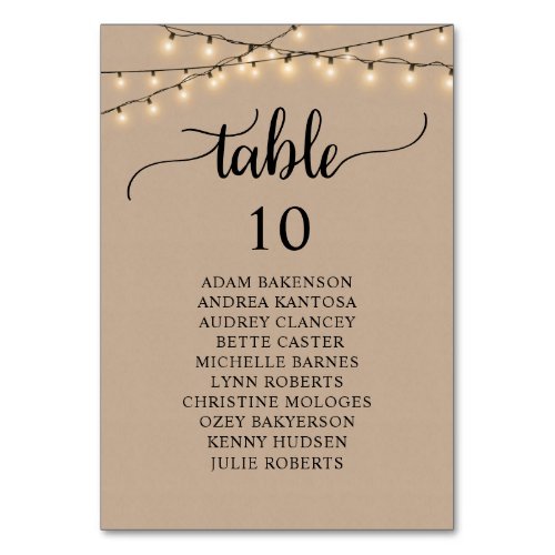 Wedding Dinner Rustic Kraft Guests Seating Chart  Table Number