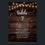 Wedding Dinner, Rustic Wood Guests Seating Chart Table Number<br><div class="desc">Wedding Dinner Guest Seating Table Chart Card,  Modern Rustic Script,  String lights,  Dark Wood background
Customise the text and / or remove and fill in with your wedding party themed.</div>